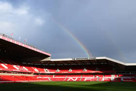 A Rainbow is seen over the stadium prior to the Premier League match between Nottingham Forest and Newcastle United at City Ground on March 17, 2023 in Nottingham, England. (Photo by Shaun Botterill/Getty Images)