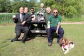 Cllr Jonathan Wheeler, Rushcliffe Borough Council’s cabinet portfolio holder for transformation, leisure and wellbeing, left, Derek Hayden, community development manager, Alastair Glenn, Rushcliffe Country Park’s manager, Rosemary Dove and Roger Byrne of Friends of Rushcliffe Country Park and park ranger Chris Davis and his dog Bramble. (Photo: Rushcliffe Borough Council)