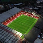 An aerial view of the City Ground after the Premier League match between Nottingham Forest and Manchester City at City Ground on February 18, 2023 in Nottingham, England