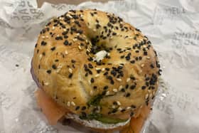The smoked salmon and truffle cream cheese delight from Bagel Project in Hockley on Carlton Street