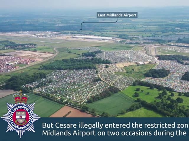 A Derby man who recklessly flew his drone over the Download Festival site and into the restricted airspace of a major international airport has been sentenced at court.  