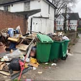 Rubbish bins overflowing at the house on the corner of Lenton Boulevard and Derby Road in Lenton. (Photo: LDRS)