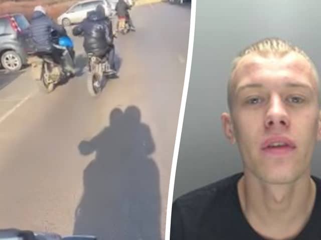 TikTok yob Kane Tilney, 23, regularly hurtled around Darlington on his motorbike and filmed his exploits which he posted on social media. But all police had to do to gather evidence against him was to watch his videos... Picture: Northumberland Police / SWNS


