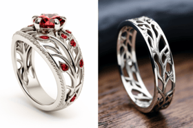 The Nottingham Forest inspired engagement ring and matching wedding band 
