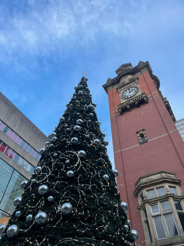 The Christmas tree outside the Victoria Centre in Nottingham 