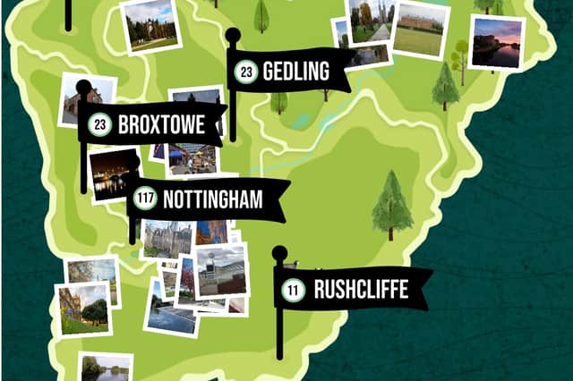 The fun map showcases the nuances in Nottinghamshire dialects 