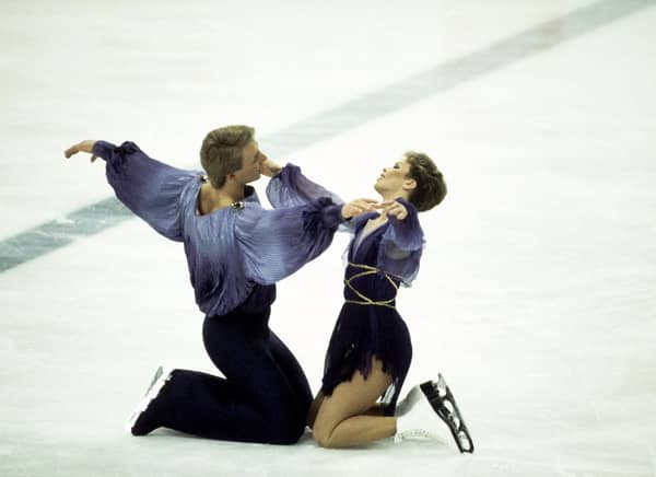 Jayne Torvill and Christopher Dean on their way to winning gold medals in the Ice Dancing event during the Sarajevo Winter Olympic Games in Yugoslavia.
