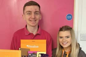 Thomas Shaw, Nursery Apprentice at Ryan House Day Nursery & Preschool, winning Apprentice of the Year Award with Leah Morley, Early Years Lead Trainer Assessor, at Realise. 
