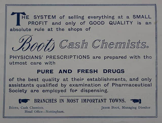 Advertisement for Boots the Chemist, from Beecham's Photo-Folio, Nottingham and Environs. ca. 1900