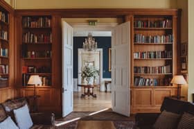 The library at Hodsock Priory in Nottinghamshire is full of character
