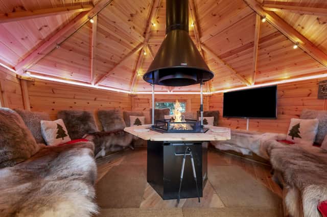 Inside the cosy Arctic cabin in the garden of this gorgeous property 