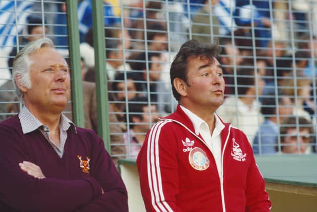 Clough with assistant Peter Taylor during the 1980 European Cup final 