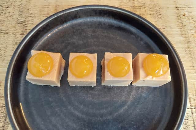 Caramelised white chocolate fudge came topped with mandarin purée with a hint of yuzu | Photo Ria Ghei