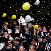 Jubilant scenes during Notts County's 1-1 draw with Manchester City in 2011