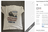 One Oasis shirt that is "unofficial" went for £730 on eBay, owing to the renewed interest in the band and the cultural impact the Knebworth 1996 shows had.
