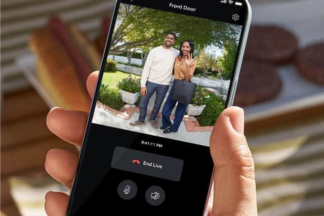 The doorbell pipes a live image to your smartphone