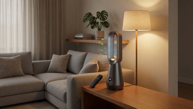 The bladeless tower fan combines cooling features with a slim modern design