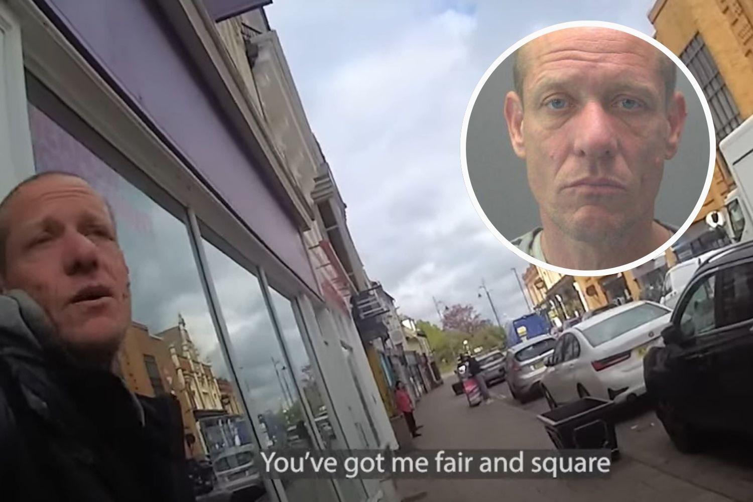 Bodycam video shows moment burglar says 'you've got me fair and square' as police handcuff him